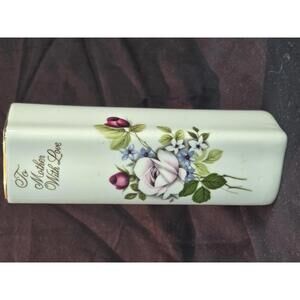 Vintage Lego Bud Vase Small Porcelain Gold Trim To Mother With Love 6" Tall